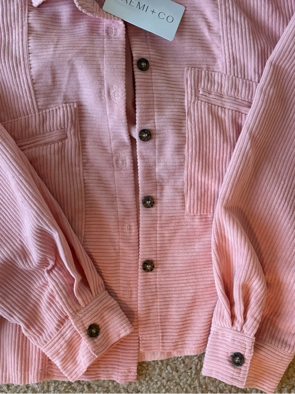 Women's Pink Corduroy Button-Front Shacket